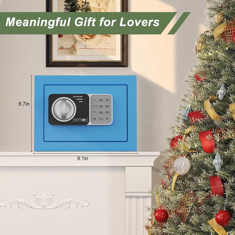 Patron small safe box with key，mini safe for money，small coin safes for home with code，little jewelry lock box for kids，Wall or Cabinet Safe for personal items，0.236 Cubic Feet Blue - Image 4